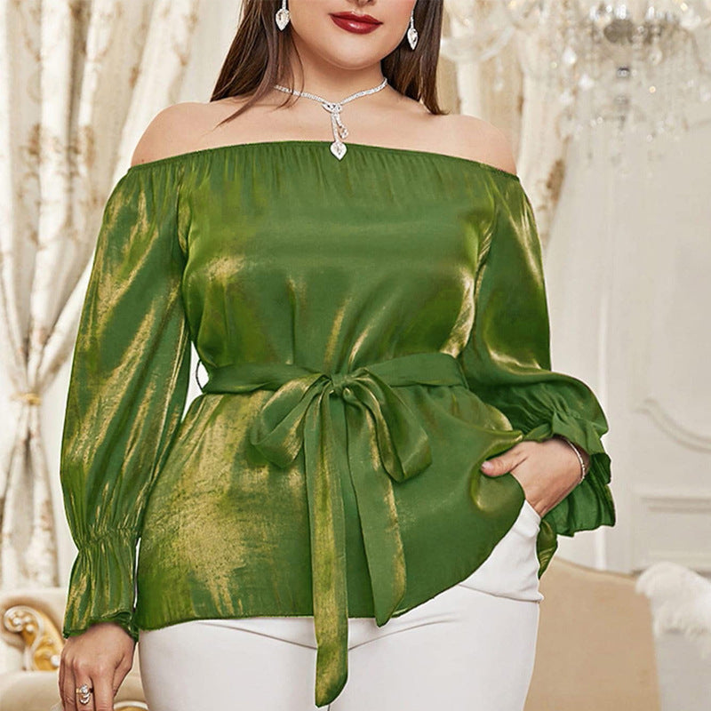 One-shoulder Middle Eastern Lace Blouse Long Sleeve