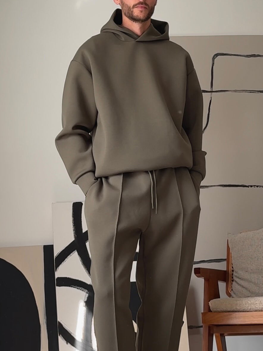Men's Casual Hooded Sweatshirt & Elastic Waist Pants Set