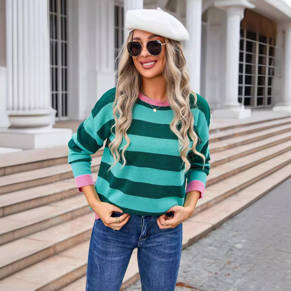 Women's Flower Long Sleeve Round Neck Sweater