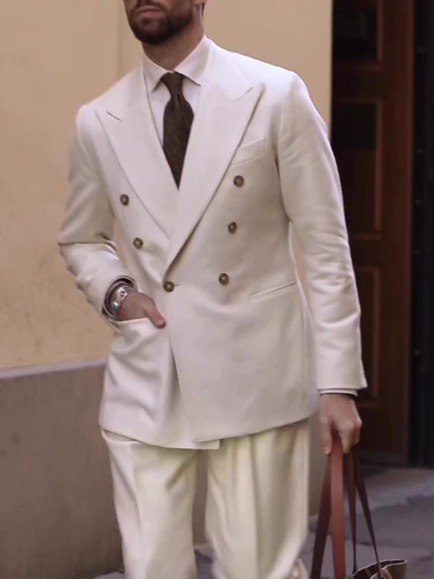 Cream Double-Breasted Men's Suit