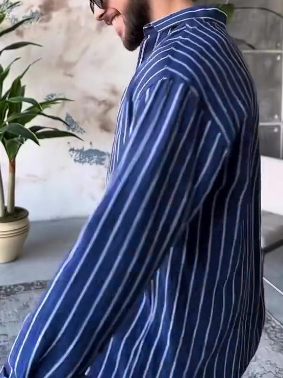 Men's Casual Striped Long-sleeved Shirt
