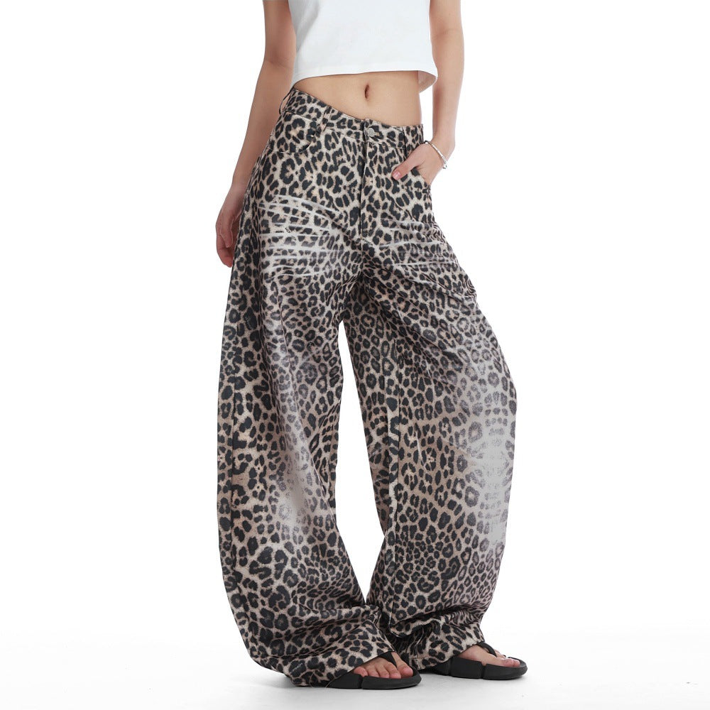 American-style Cat-eye Leopard-print Bootcut Jeans From A Trendy Unisex Brand