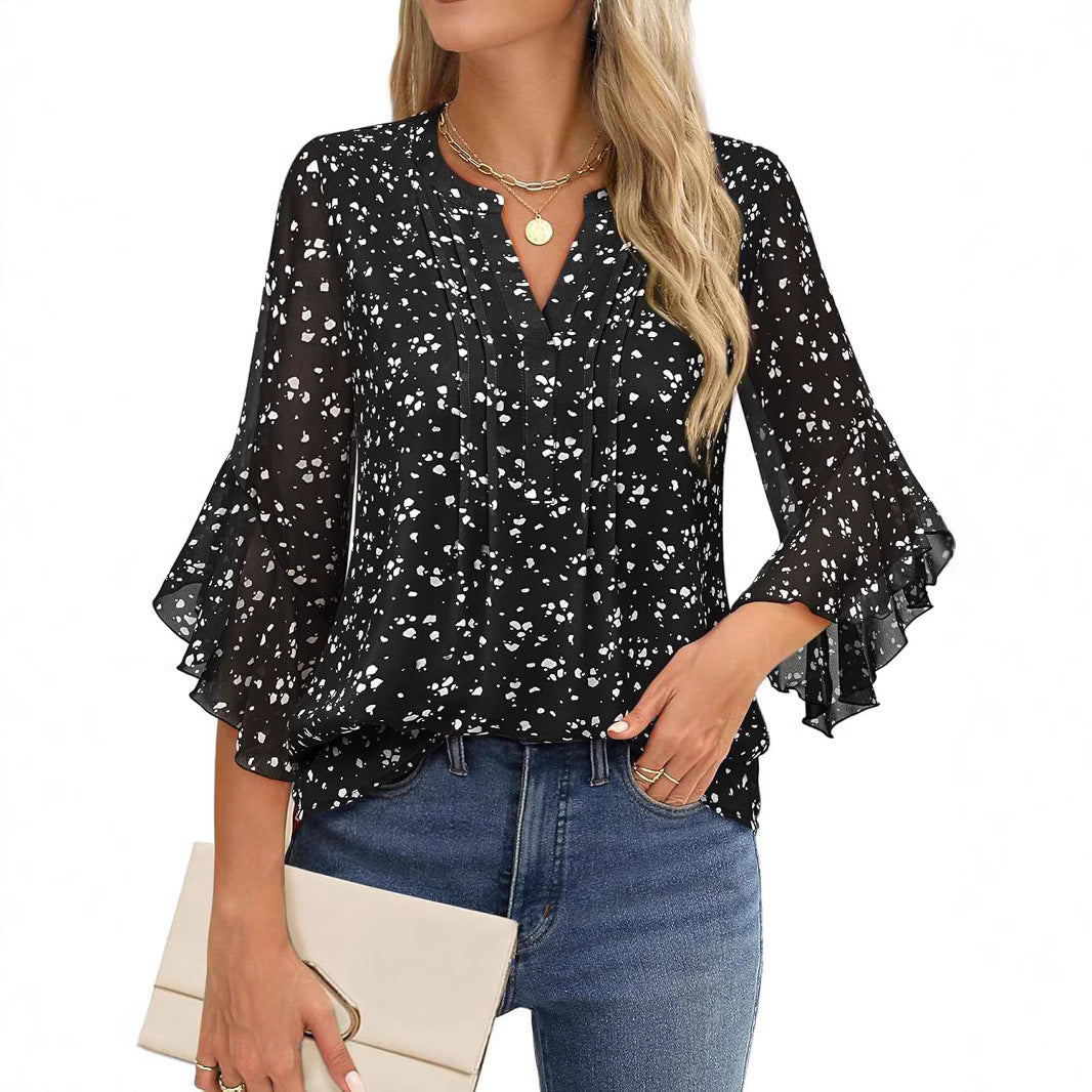 Lotus Leaf 34 Sleeve Top Solid Color Fashion