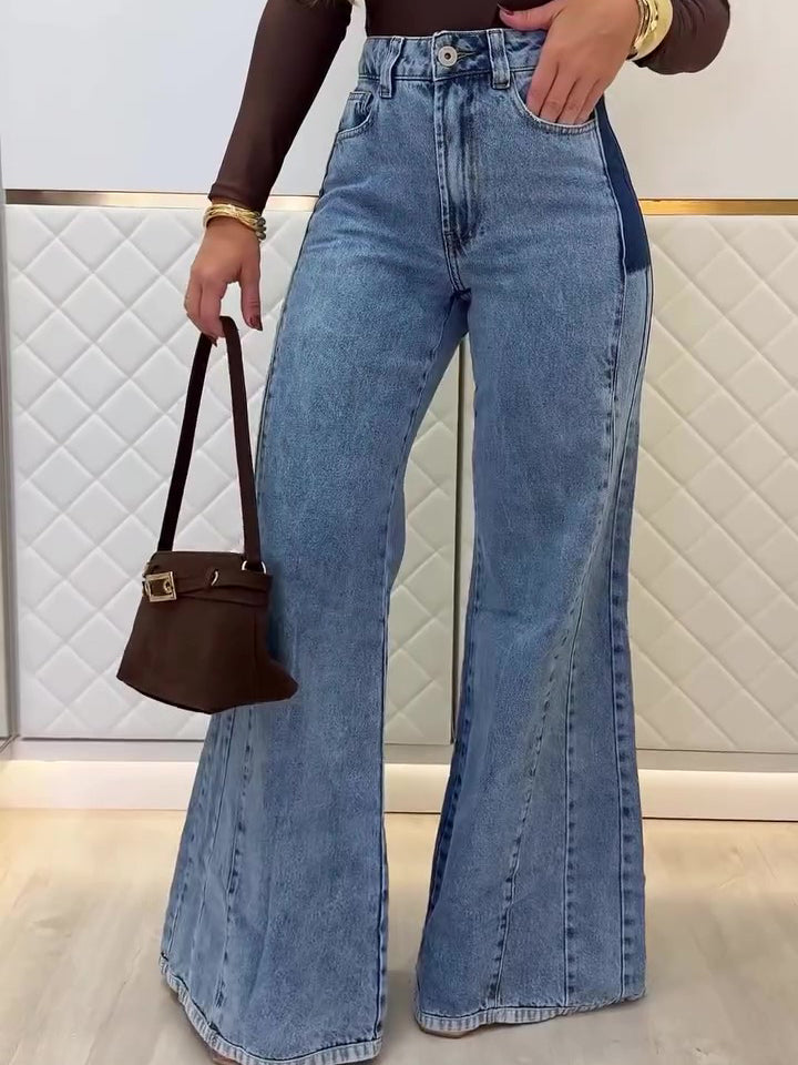 Trendy Light Blue High - Waisted Flared Jeans