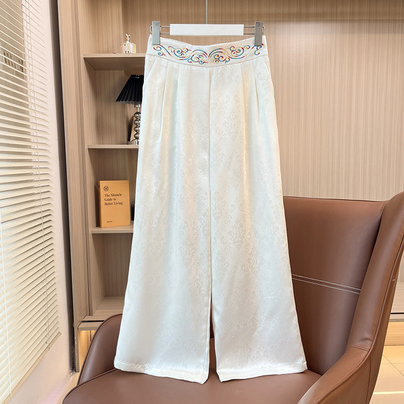 Women's Loose All-match Retro Elastic Band High Waist Wide Leg Pants