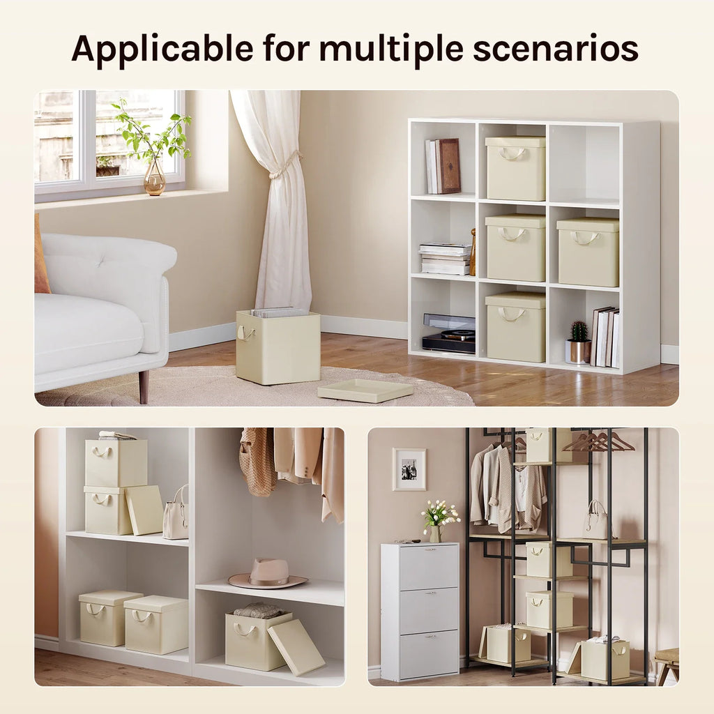 3/5 Set Foldable Fabric Storage Boxes Lids Closet Clothing Organiser Cream Grey