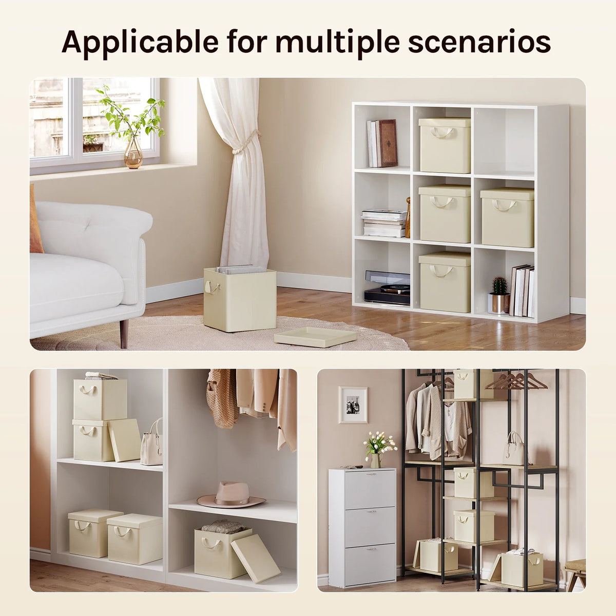 3/5 Set Foldable Fabric Storage Boxes Lids Closet Clothing Organiser Cream Grey