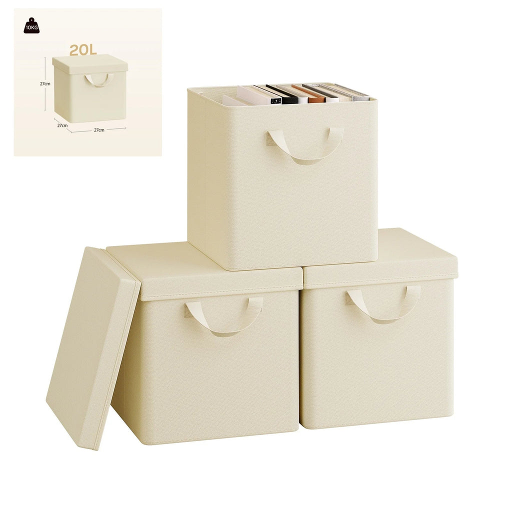 3/5 Set Foldable Fabric Storage Boxes Lids Closet Clothing Organiser Cream Grey