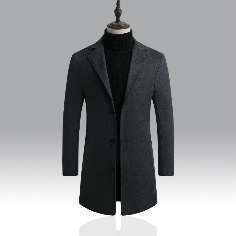 Long trench coat men's Korean style slim woolen coat