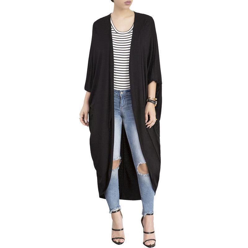 Women's Loose Bat-sleeve European And American Mid-length-sleeved Trench Coat