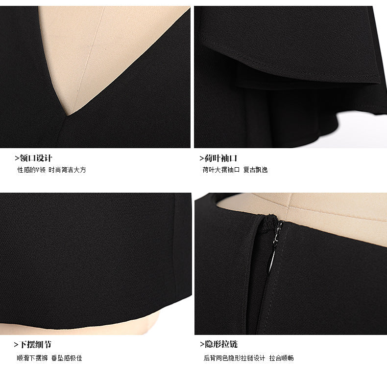2020 Summer new European and American black simple V-neck batwing sleeve jumpsuit jumpsuit shorts suit chic pet black