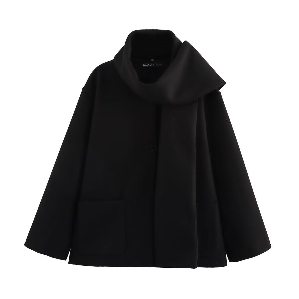 Elegant Blended Textile Scarf Overcoat Coat