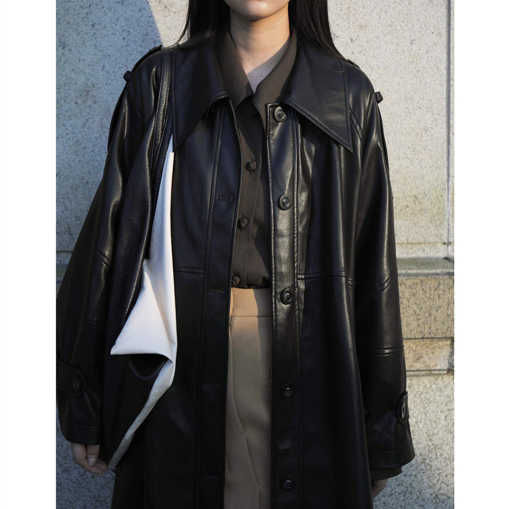 Women's Mid Length Green Leather Trench Coat