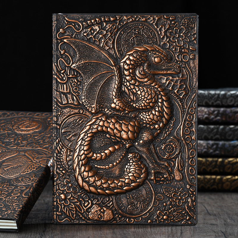 Vintage Anaglyph Dragon Notebook Retro Planner Bronze