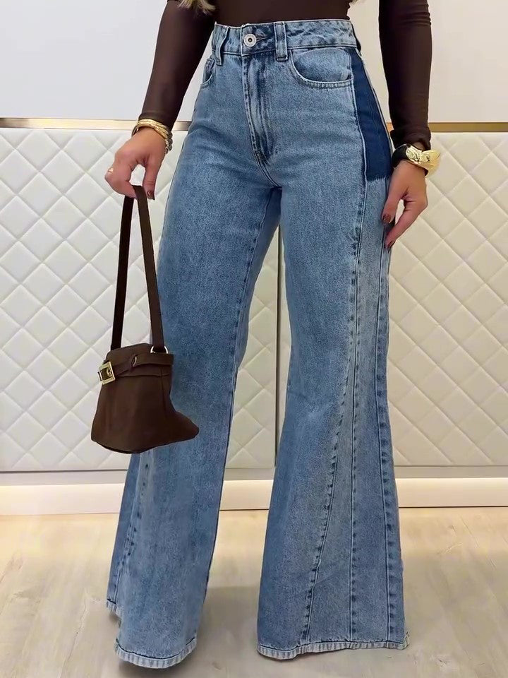Trendy Light Blue High - Waisted Flared Jeans