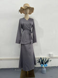 Fashion Satin Patchwork Long Dress Suit Women