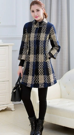 Woolen New Slim-fit Mid-length 34 Sleeve Stand Collar Thick Flower Woolen Coat