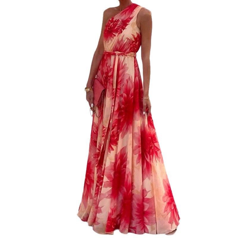 Printed Off-shoulder Sleeveless Long Dress
