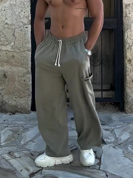 Men's Casual Elastic Waist Wide Leg Pants