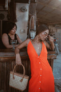 Women's Sling Depth V-neck Buttons Backless Dress