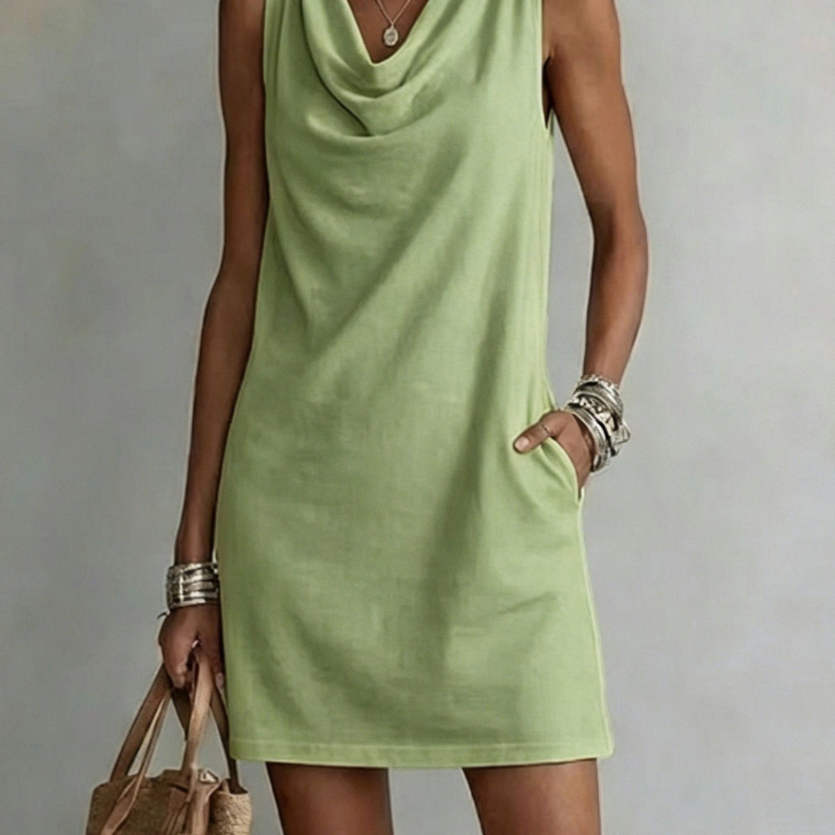 Summer Sleeveless Dress With Draped Neckline Design Slim Fit Evening Party Club Beach Dresses