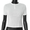New Women's Solid-color Crew-neck Top With Buttons And Dropped Shoulders