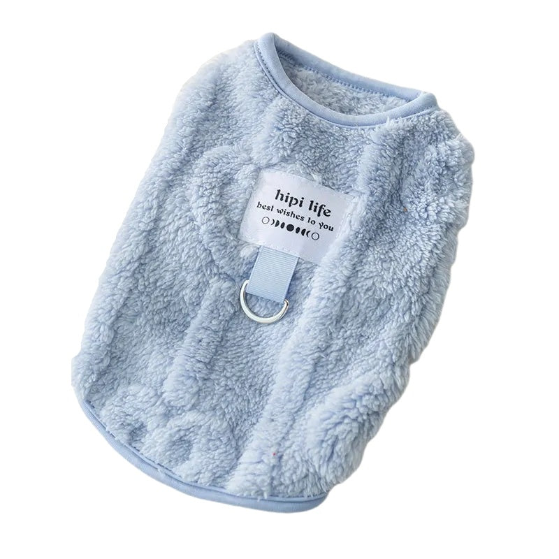 Autumn And Winter Dog Clothes Can Pull Simple Solid Color Two-legged Down Jacket Cat Warm Vest Pet Clothing
