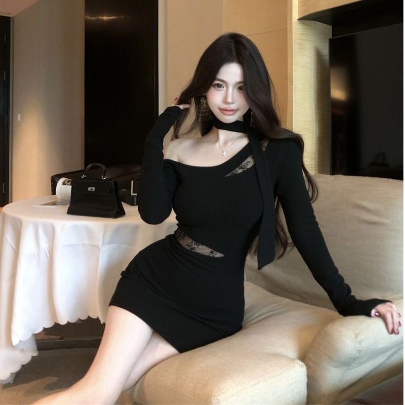 Spicy Girl Innocent Alluring Lace Patchwork Sheath Skirt
