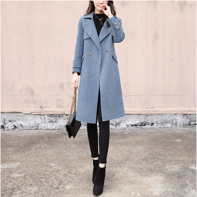 Women's Mid-Length Hepburn Style Woolen Coat - Classic Vintage Winter Jacket