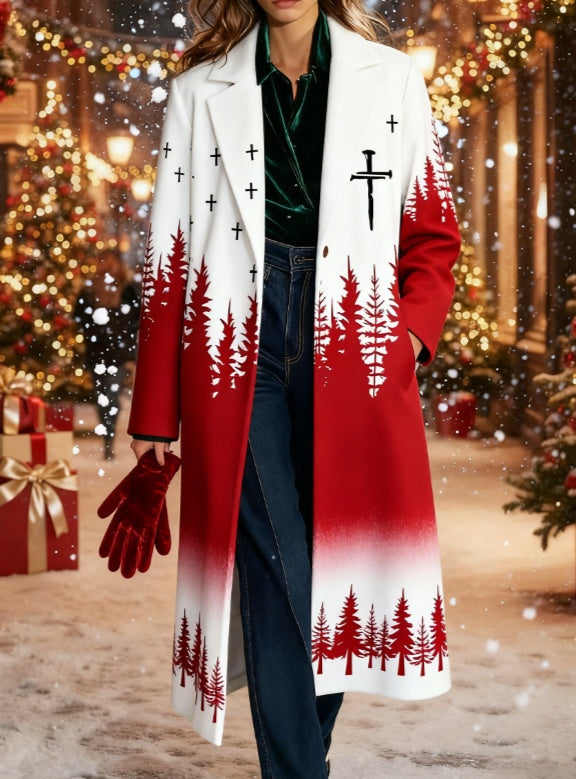 Printed Casual Lapel Long-sleeved Long Coat