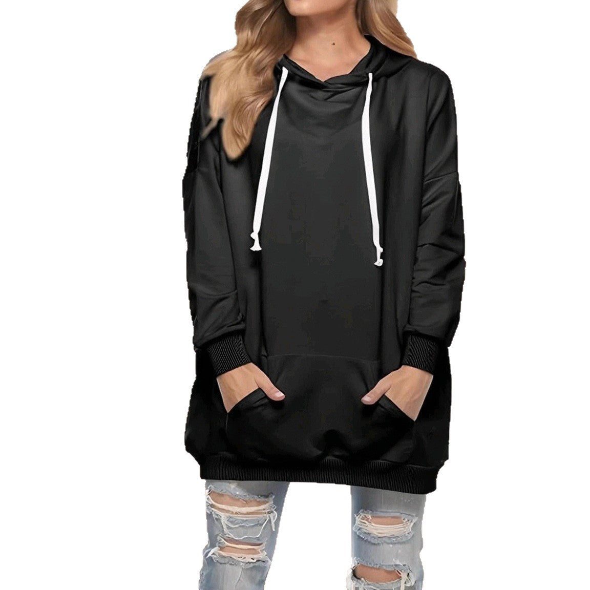 Women's Hooded Pocket Long Sleeve Sweatshirt