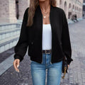 Solid Color Faux Pocket Zip Jacket Casual Long Sleeve For Autumn And Winter
