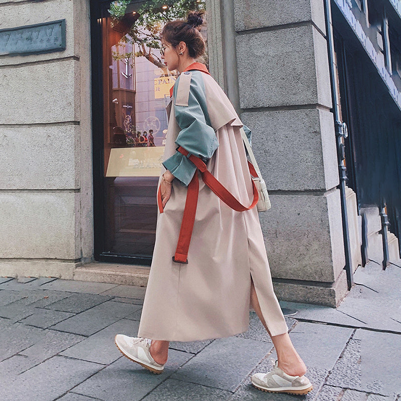 Women's loose long retro trench coat