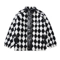Street Black And White Plaid Leather Patchwork Lamb Wool Coat