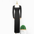 Black Long Sleeved Square Neck Dress For Women
