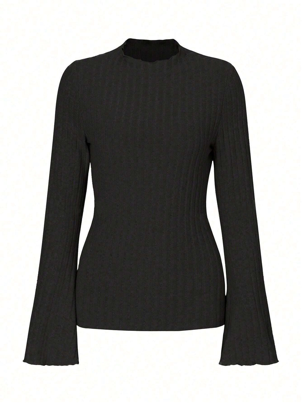 Long Sleeve Round Neck Brushed Sunken Stripe Solid Color Slim Fit Top