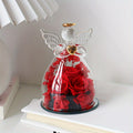 Eternal Red Roses in Glass Dome with Angel Statue – 10.21 × 7.49 cm
