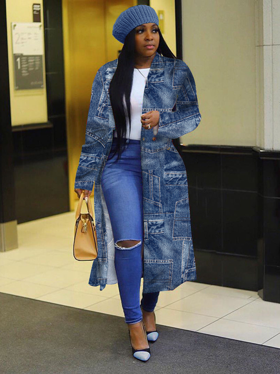 Digital Lapel Double-breasted Mid-length Trench Coat