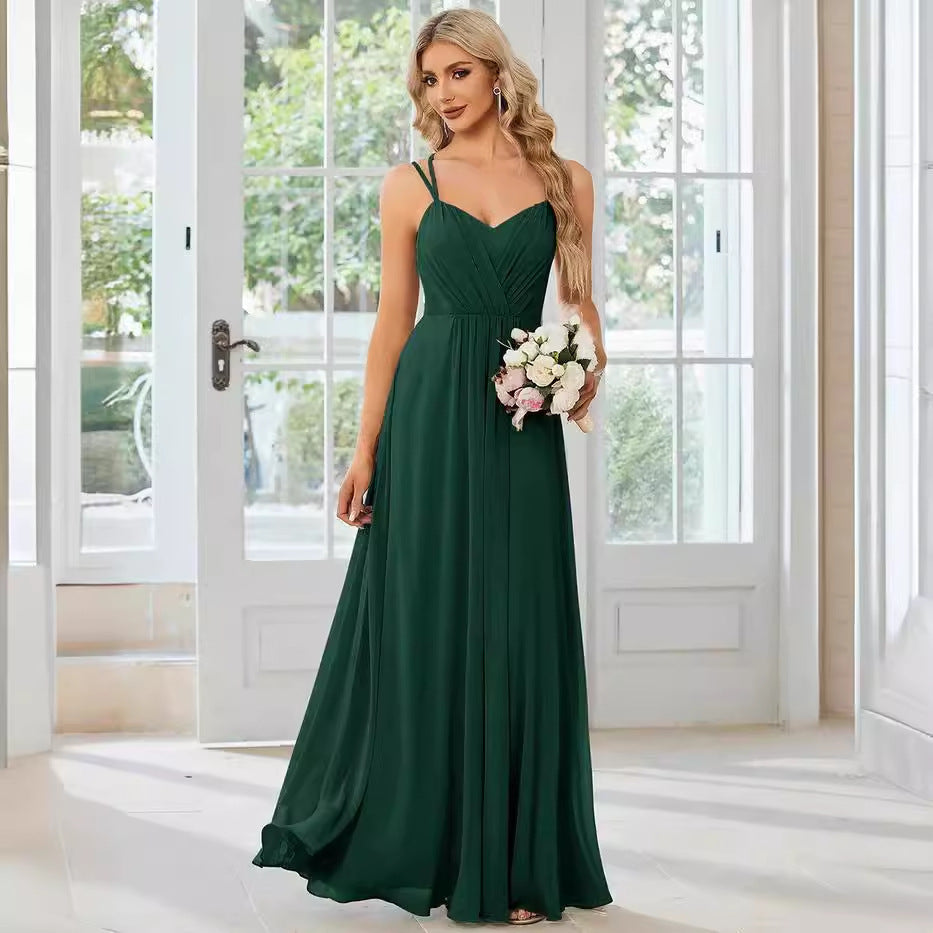 Sling Banquet Temperament Long Pleating Dress