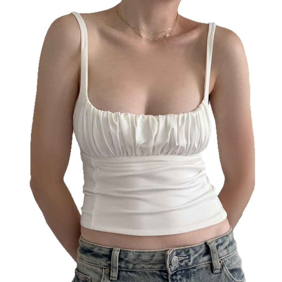 Women's Cropped Tank Top With Straps Solid-color Top