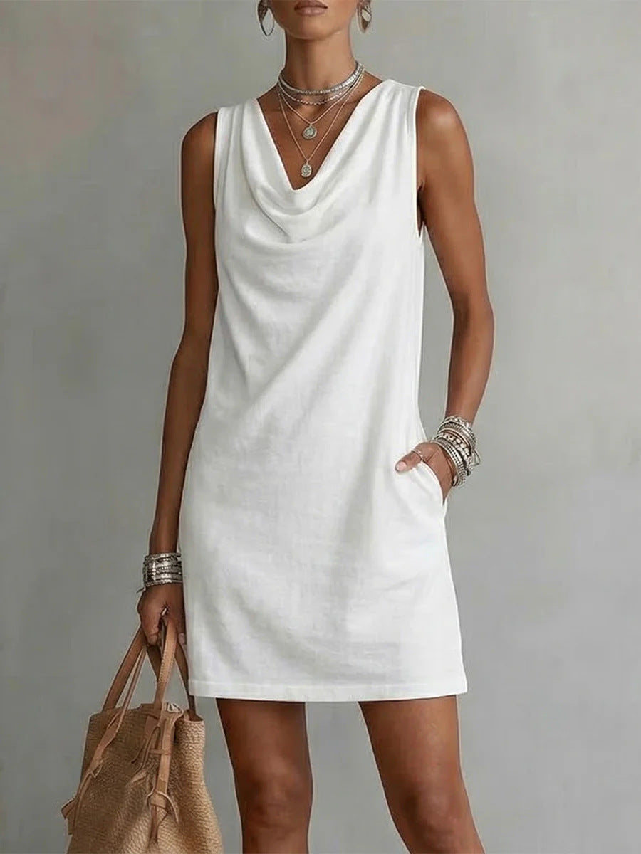 Summer Sleeveless Dress With Draped Neckline Design Slim Fit Evening Party Club Beach Dresses