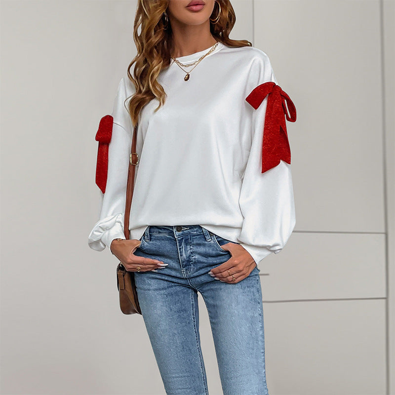 Sweet Bow Decoration Long Sleeve White Hoodie