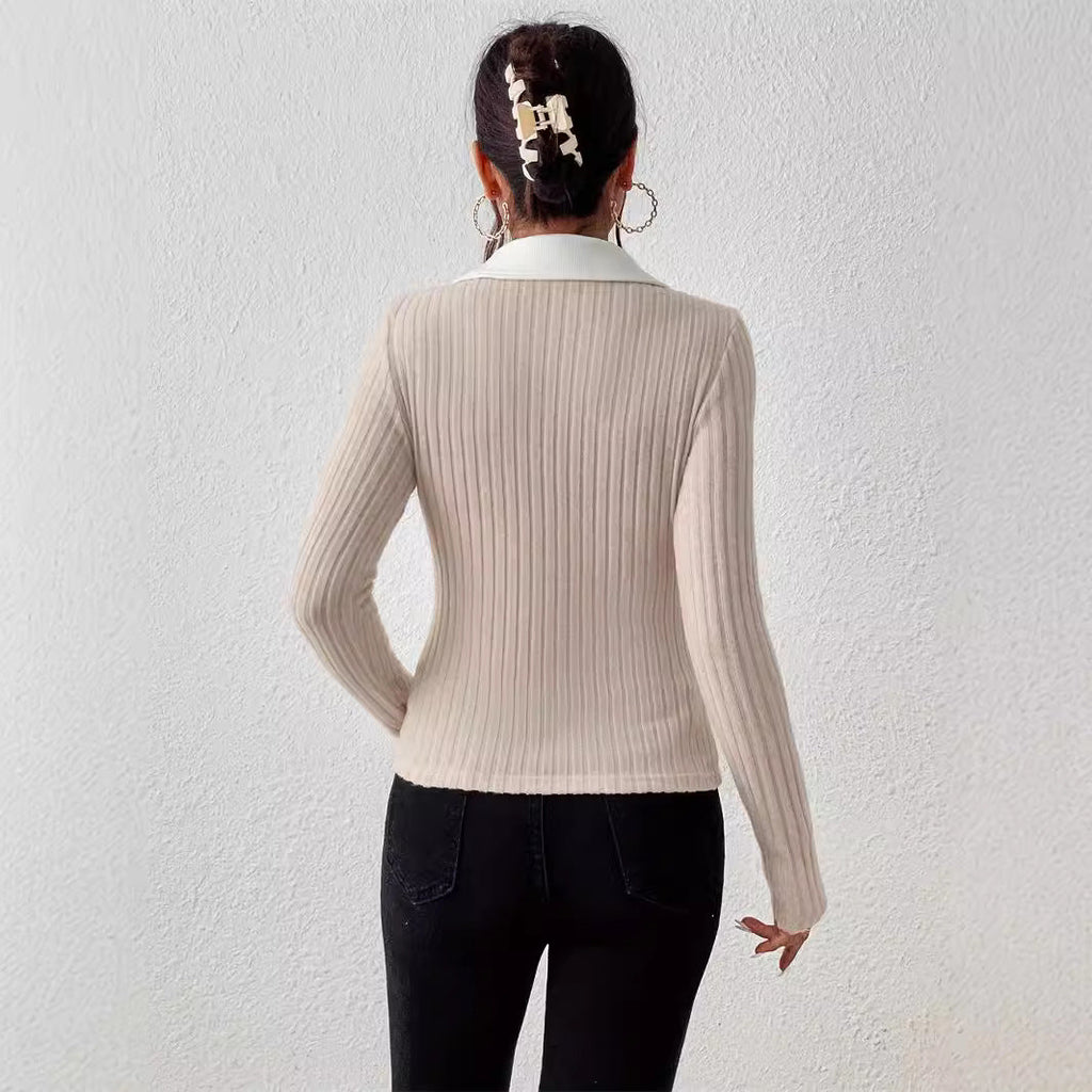 Pullover Knitting Long-sleeved Top Large V Lapel