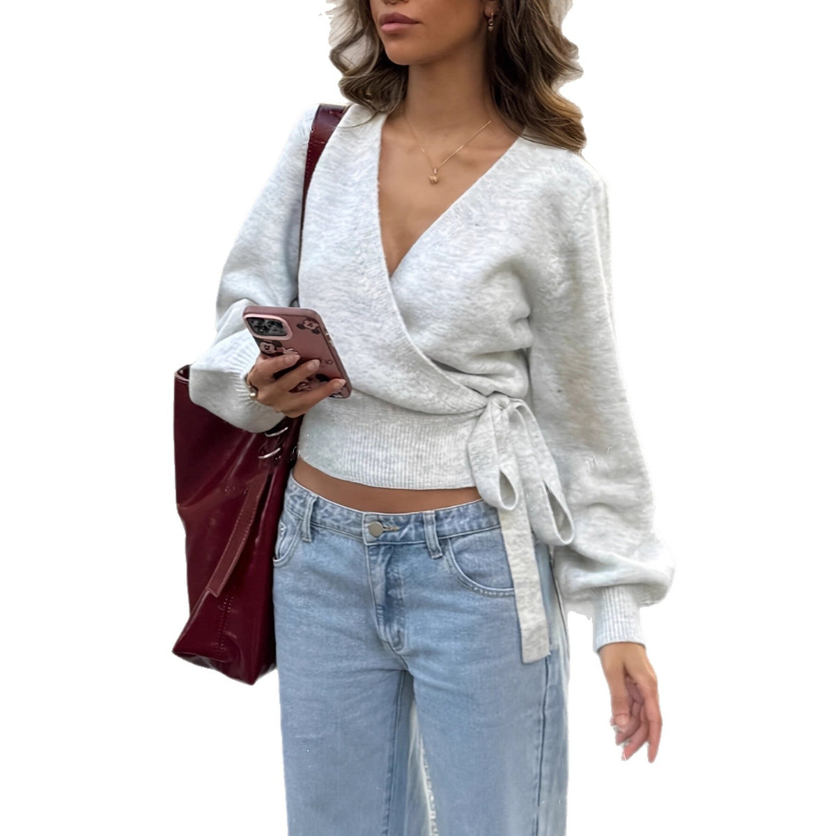 Women's Solid-color Cross V-neck Asymmetrical Strap Top