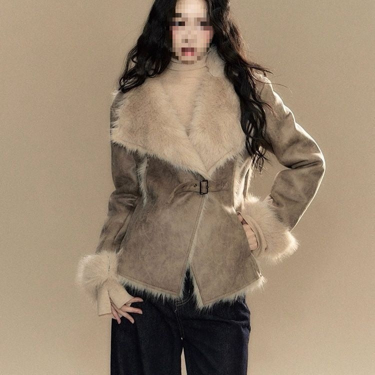 New Suede Fur-trimmed Coat For Women