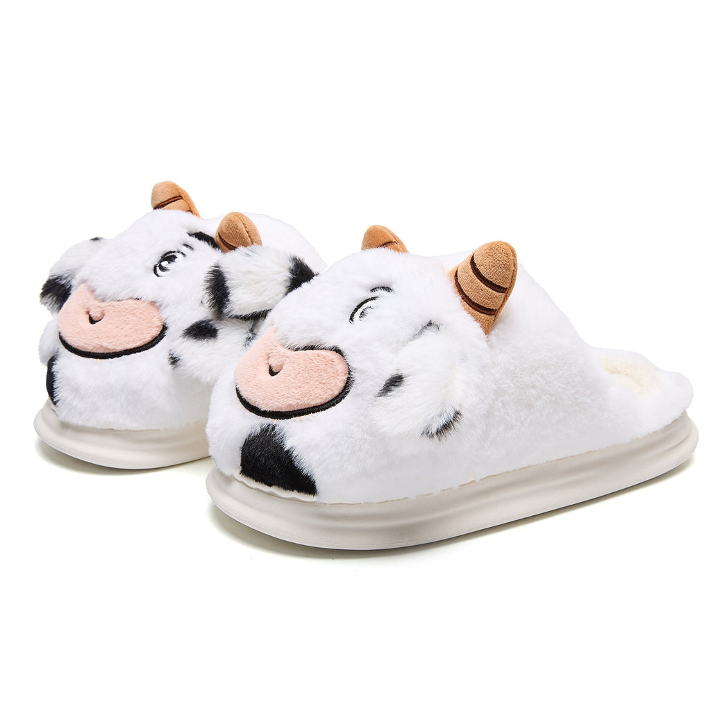 Indoor Platform Warm Cartoon Cow Fluffy Slippers