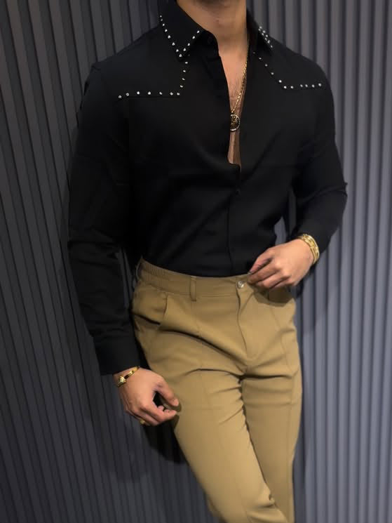 Chic Black Button-down Collar Shirt