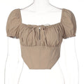 Patchwork Top Backless Zipper Pleated Short Sleeves