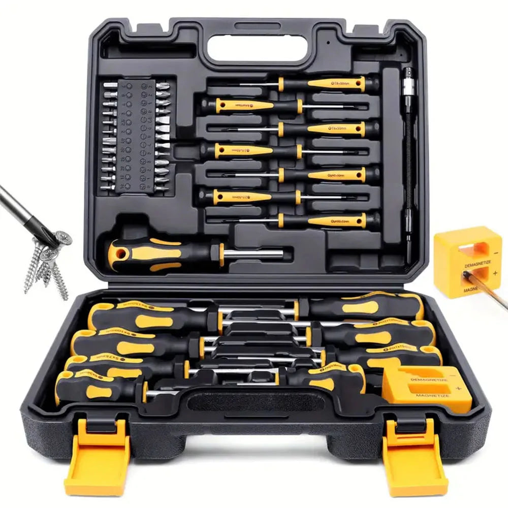 43pc Magnetic Screwdriver Tool Kit Chrome Vanadium Precision Bit Set with Case