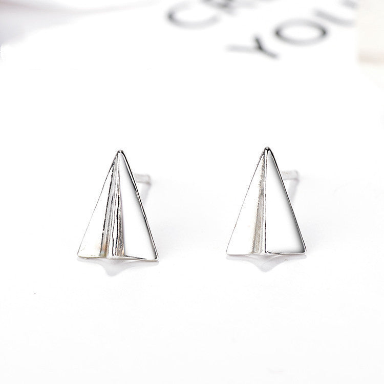 Women's Sterling Silver Creative Simple Origami Airplane Shape Earrings